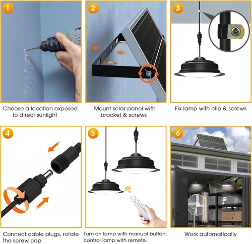 Miniatura 9 de Luces colgantes solares para interiores y exteriores, paquete de 2 unidades, regulables durante el día, 120 LED, luces solares blancas frías/cálidas