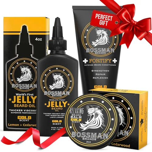 Miniatura 10 de Bossman Essentials Kit de barba para hombres, juego de 3, gelatina de aceite para barba, crema acondicionador fortificante, bálsamo para barba