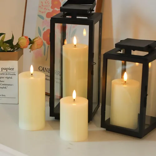 Miniatura 9 de Lezonic Velas LED de color marfil sin llama con temporizador remoto, paquete de 4 velas parpadeantes, diseño de grasa, pilar de cera real