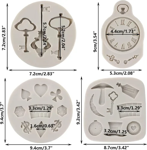 Miniatura 2 de Sijiangmold Moldes de silicona de póquer, molde para sombrero de Alicia de las maravillas para fondant, molde vintage para reloj, naipes