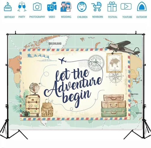 Miniatura 4 de Let The Adventure Begin - Telones de fondo fotográficos Adventure Awaits Baby Shower Decoración de fiesta de cumpleaños, 1er cumpleaños, fiesta