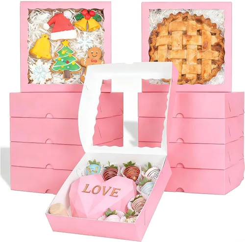 Miniatura 12 de TEMLQPACK 25 cajas de panadería marrones de 9 x 9 x 2.5 pulgadas con ventana para galletas, macarrón, fresas cubiertas de chocolate, mini pastel
