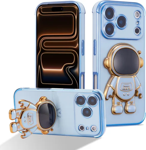 Miniatura 18 de RALEAVO Funda para iPhone 13, bonita funda de astronauta 6D con función de soporte, cubierta de enchapado de lujo, ajuste delgado, TPU suave, Púrpura