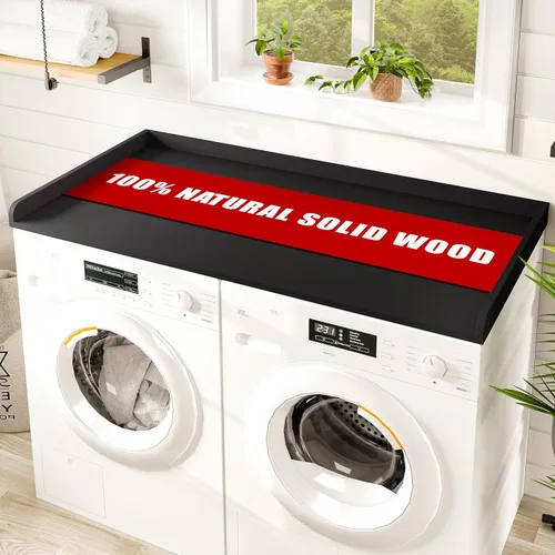 Avana Encimera de lavadora y secadora de madera maciza 100% natural, encimera de lavandería de pino negro con bordes elevados, encimera de 54 x 27.5