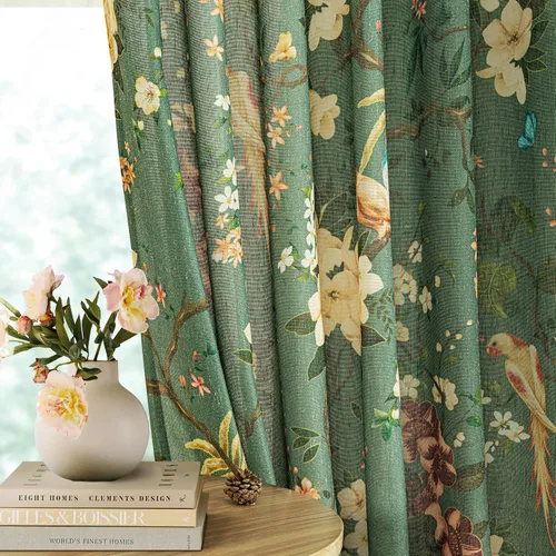 Miniatura 36 de Cortinas de lino florales azules y amarillas, estilo vintage, bohemio, de 63 pulgadas, 2 paneles con pestaña trasera para sala de estar