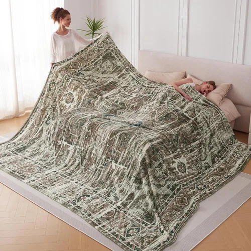 Miniatura 14 de Manta de vellón extragrande King de 120 x 120 pulgadas, manta de franela jacquard 3D sin costuras, suave y acogedora, 10'x10', extra grande