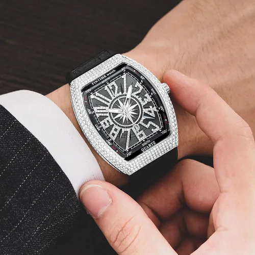 Miniatura 4 de Gosasa Reloj Tonneau único de moda para hombre con diamantes de imitación de cuarzo con correa de goma