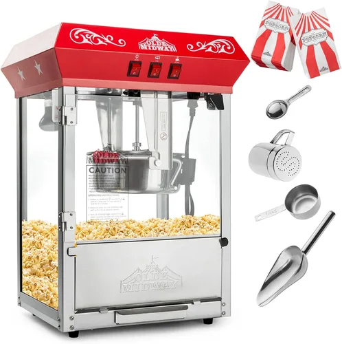 Miniatura 2 de Olde Midway - máquina de hacer palomitas estilo clásico, con hervidor de agua grande de 8 onzas, Rojo