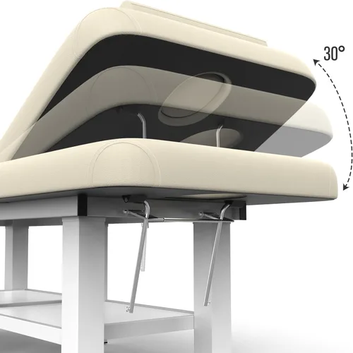 Miniatura 4 de pouseayar Mesa de masaje estacionaria ancha gris beige con respaldo para mesa de tratamiento, mesa de terapia física, cama facial de spa, marco