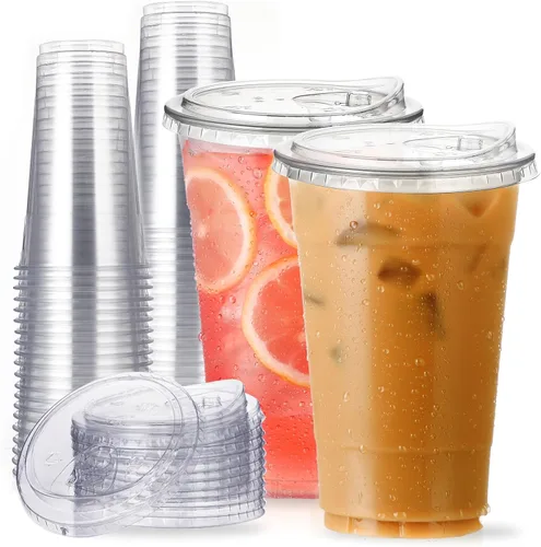 Miniatura 12 de Copas de plástico transparente de 32 oz con tapas sin paja, 25 juegos de vasos desechables de plástico para café helado, vasos para llevar con tapas