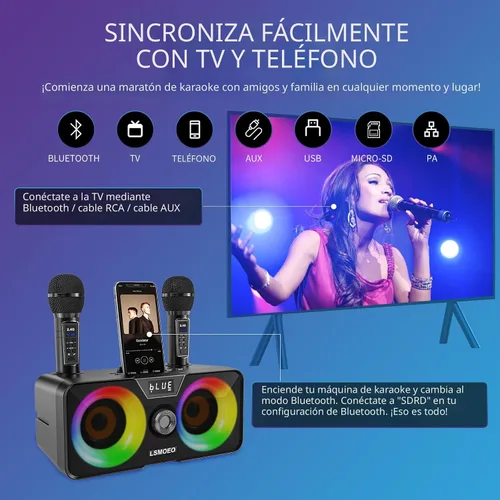 Miniatura 2 de Máquina de karaoke para adultos y niños con 2 micrófonos inalámbricos UHF, sistema de altavoces Bluetooth portátil PA con luces LED de fiesta