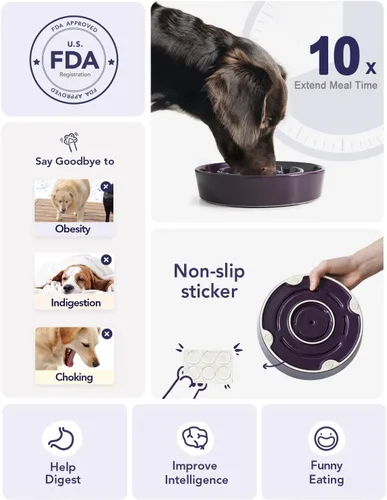 Miniatura 3 de LE TAUCI Cuencos para perros de cerámica de alimentación lenta, cuenco de alimentación lenta de 1.5 tazas para razas pequeñas y medianas, cuenco