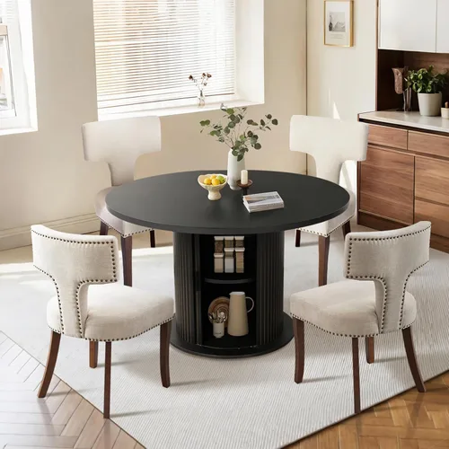 Miniatura 22 de SoarFlash Juego de mesa de cocina y sillas para 4, juego de mesa de comedor de 47 pulgadas para 4 personas con sillas tapizadas de terciopelo, juego