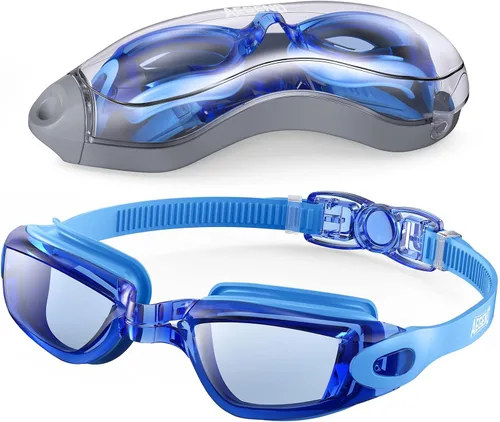Miniatura 44 de Aegend Gafas de natación, gafas de natación sin fugas, protección completa para adultos, hombres, mujeres y jóvenes Azul y plateado.