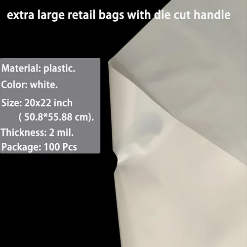 Miniatura 4 de Krodtige Paquete de 100 bolsas blancas extragrandes de 20 x 22 x 2 mil de grosor con asas troqueladas, bolsas de plástico brillante perfectas
