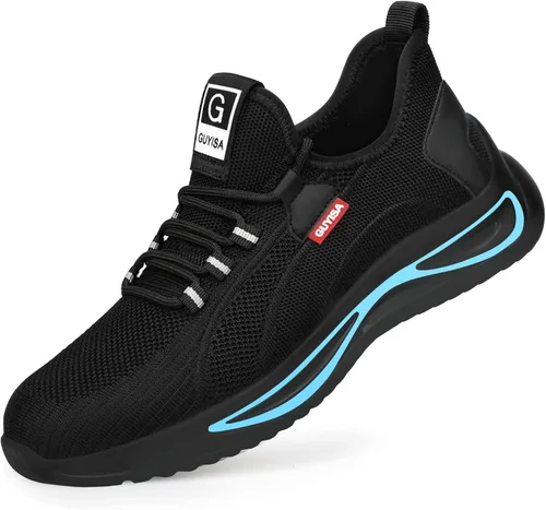 GLANOUDUN Steel Toe Shoes for Men Women,Lightweight Comfortable Safety Shoes for Men Steel Toe Wide,Indestructible Working Shoes for Men Black,