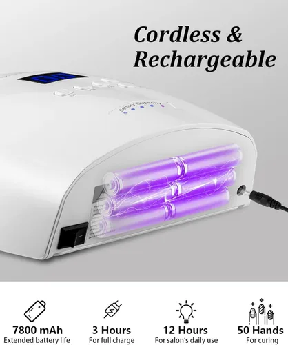 Miniatura 4 de Lámpara de uñas LED UV, secador de esmalte de gel inalámbrico para manicura de gel profesional - blanco