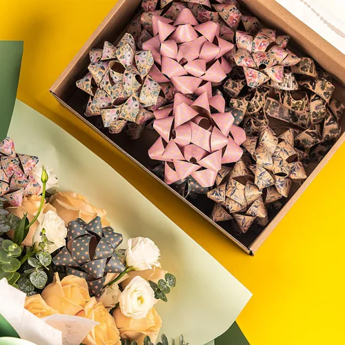 Miniatura 8 de RUSPEPA Surtido de lazos de regalo de papel kraft, diseño de flores, plantas y puntos para el día de la madre, vacaciones, cumpleaños, boda, baby
