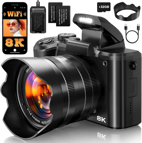 Cámaras digitales 8K para enfoque automático de fotografía, actualización 2026 88MP WiFi profesional 16X Zoom cámara de fotografía con doble lente