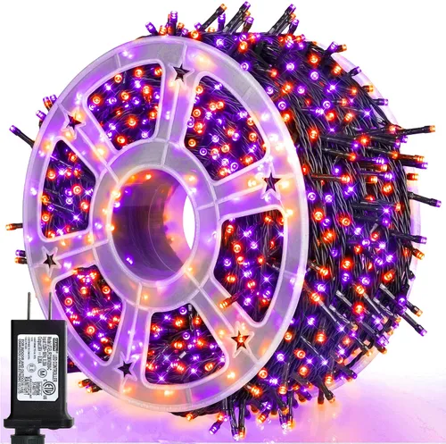 Miniatura 16 de weillsnow Luces de Halloween Moradas y Naranjas, 200 LED 66 Pies con Enchufe Luces de Cadena de Halloween Impermeables, 8 Modos con Memoria