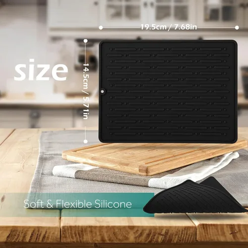 Miniatura 2 de GeeRic Tapete para secar platos, tapete de silicona resistente al calor para encimera de cocina, tapete antideslizante para secar platos, apto