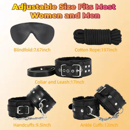 Miniatura 4 de Kits de Restricciones de Bondage Sexual Juguetes BDSM 12 Piezas Esposas Grilletes de Tobillo Tapón Anal Pinzas para Pezones Mordaza de Bola Venda