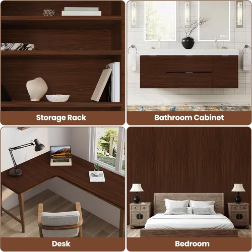 Miniatura 6 de Decoroom Papel de contacto de grano de madera, nogal oscuro, papel de contacto para encimeras, aspecto de madera, envoltura de vinilo autoadhesiva