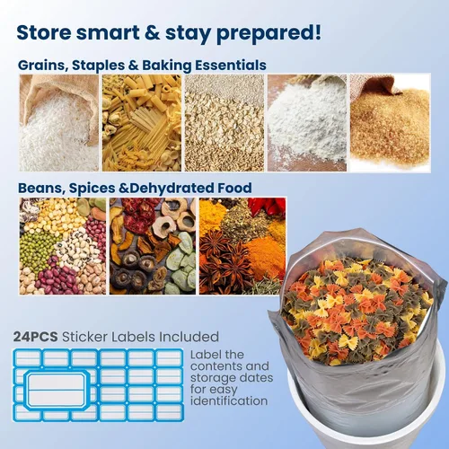 Miniatura 5 de Bolsas de Mylar de 5 galones para almacenamiento de alimentos con cremallera, 20 unidades de 0.551 in extra gruesas para almacenamiento a largo