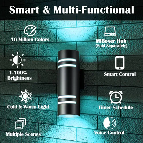 Miniatura 7 de wowlite Luces de Pared Exteriores para Casa, Control Remoto Inteligente RGBCW Luces de Arriba y Abajo, Aplique Exterior RGB de Cambio