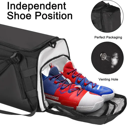 Miniatura 3 de BUNPOL Bolsa de gimnasio para mujeres y hombres Bolsa de viaje de 39 litros Mochila de fin de semana con compartimentos para humedad y zapatos