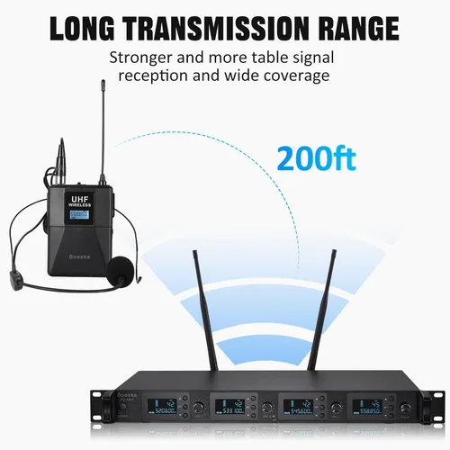Miniatura 2 de Sistema de micrófono inalámbrico de 4 canales UHF 4 micrófonos Lavalier de solapa y diadema para karaoke, iglesia, conferencias, reuniones, fiestas