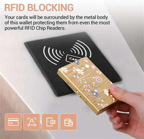 Miniatura 97 de BONSYL® Soporte para tarjetas de crédito, cartera delgada de metal con bloqueo RFID, con 6 ranuras para tarjetas, para mujeres y hombres.