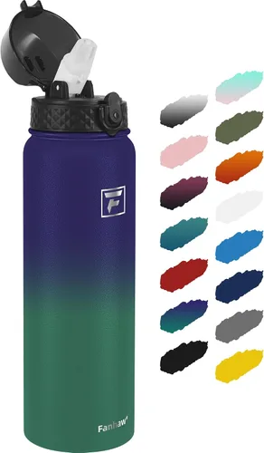 Miniatura 29 de Fanhaw Botella de agua de acero inoxidable aislada para niños de 20 onzas con tapa con popote, a prueba de fugas y antipolvo, botella de uso diario