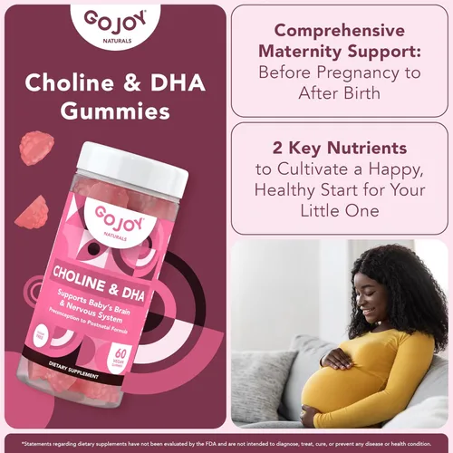 Miniatura 5 de GOJOY NATURALS Gomitas de colina prenatal y DHA - Suplemento vitamínico en gomitas desde la preconcepción hasta el posnatal para mujeres embarazadas