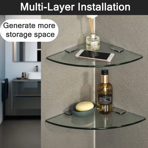 Miniatura 6 de SAYAYO Estante esquinero de vidrio para pared, estantes de vidrio flotante templado para baño, 1 unidad, transparente