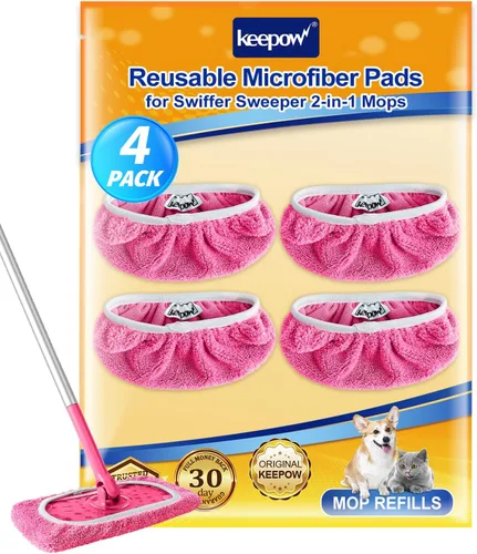 Miniatura 10 de KEEPOW Paños de barrido en seco reutilizables de microfibra compatibles con trapeador Swiffer, almohadillas lavables a máquina para trapeador