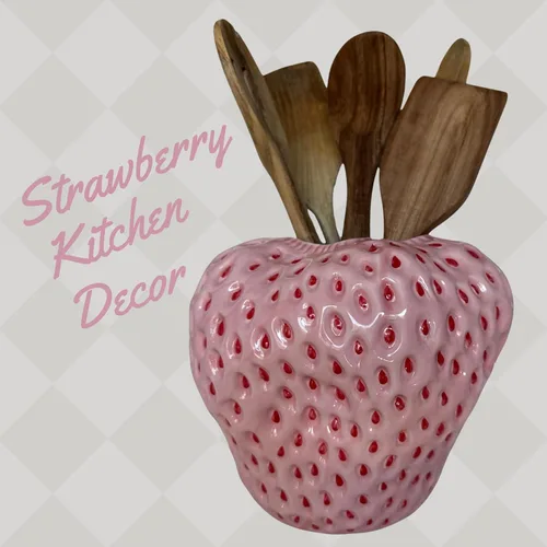 Miniatura 6 de PeachiiPitt - Florero de fresa rosa, jarrón único para decoración estética, decoraciones de fresa para cocina, estantería y centro de mesa auxiliar