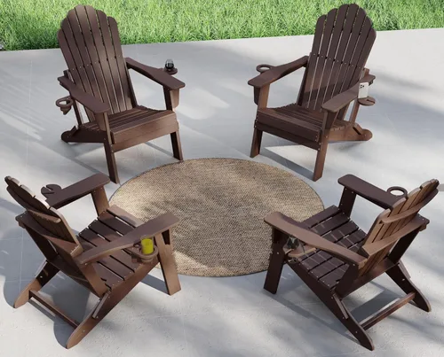Miniatura 25 de Plawdlik Juego de 2 sillas plegables Adirondack de HDPE, sillas de patio al aire libre resistentes con soportes dobles para tazas, silla para Negro