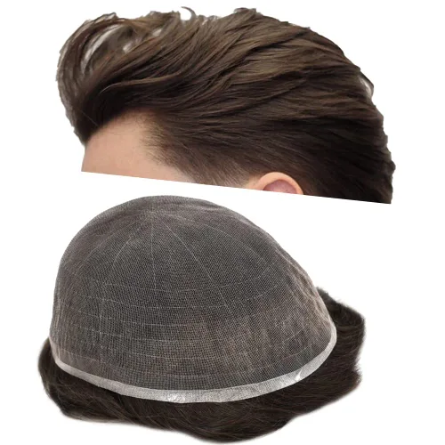 Miniatura 29 de Tupé para hombres cabello humano real sistema de cabello para hombre encaje francés completo 100% cabello humano postizos para hombres pieza de pelo