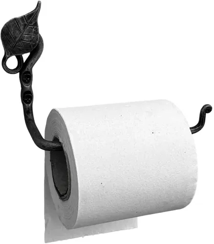 Portarrollos de papel higiénico de hojas de metal forjado a mano de hierro forjado hecho a mano, moderno soporte de papel higiénico montado en la