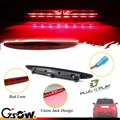 Miniatura 5 de 3ª luz de freno LED de lente roja para MINI Cooper R50 R53 2002-2006 1ª generación, [bandera de Union Jack Reino Unido] 8 luces LED de freno de Rojo