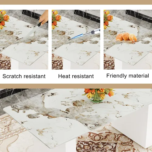 Miniatura 6 de Mesa rectangular grande y moderna con mesa de vidrio estampado de 0.39 pulgadas y patas de mesa grandes, adecuada para cocina, comedor y sala