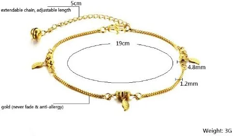 Miniatura 5 de De la Mujer Tobillera Pulsera bañado en oro 18K Lucky Hojas Colgantes Cadena de pie