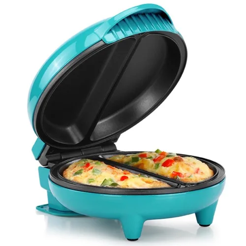 Holstein Housewares Máquina para Omelets y Frittatas de Acero Inoxidable de 2 Secciones, Revestimiento Antiadherente, Fácil de Limpiar, Luces Verde