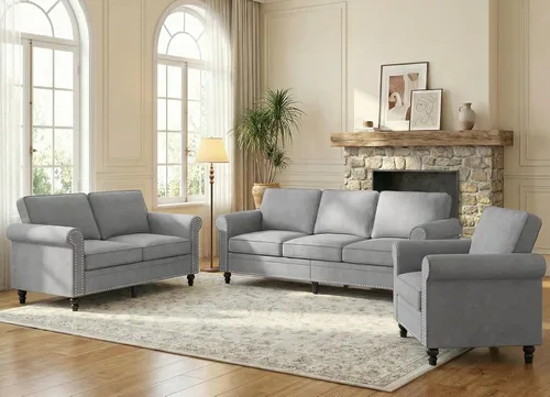 Miniatura 12 de BALUS Couches Sofa Set for Living Room, Couch Sofa with Wooden Sofa Legs, Linen Living Room Furniture with Nailhead Trim, 6" Cushion, Sectional