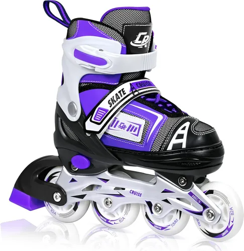 Patines en línea ajustables para niños, adolescentes y adultos - Rodamientos ABEC-7, ruedas de poliuretano, ajuste cómodo, para patinaje en Violeta