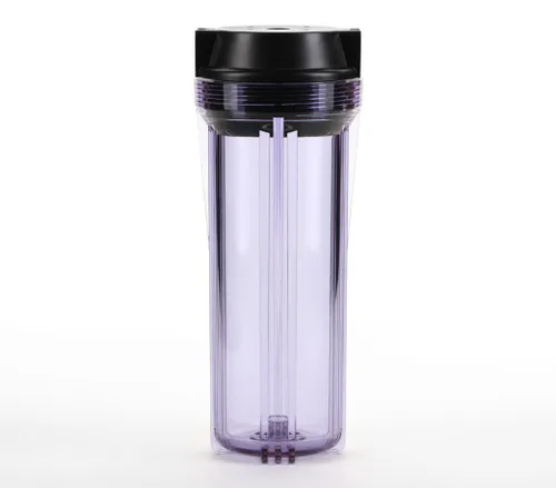 Hydronix HF2-10CLBK14, carcasa transparente de 10" con tapa plana negra para sistemas de ósmosis inversa y filtración, puertos de 1/4"