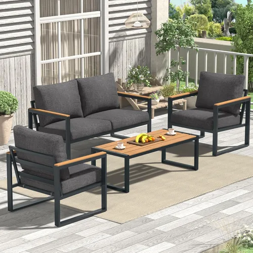 Miniatura 10 de Juego de muebles de patio COMLAX FIELD, 4 piezas de muebles de exterior con juego de mesa de café, juegos de conversación de patio de metal
