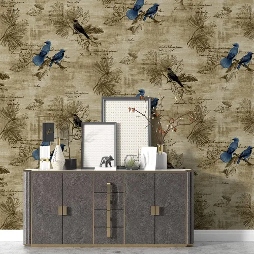 Miniatura 2 de Papel tapiz autoadhesivo con diseño de pájaros, 17.7 x 9.8 pies, diseño floral vintage, extraíble, autoadhesivo, para estantes y cajones