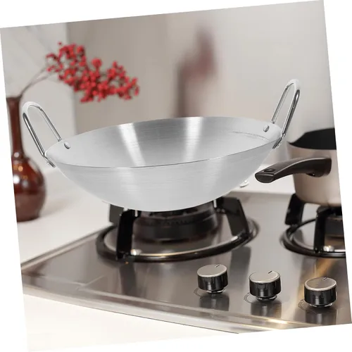 Miniatura 5 de jojofuny Wok de acero inoxidable con fondo redondo de gran capacidad para cocina de inducción, utensilios de cocina con asas dobles para uso